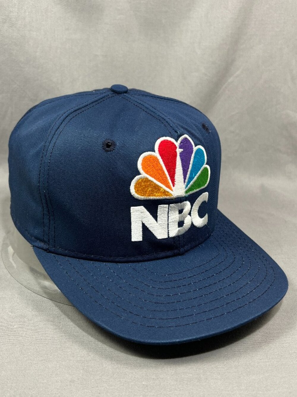 Vintage 90s NBC Peacock Logo AJD Hat Navy Blue TV Network Snapback Cap Made USA